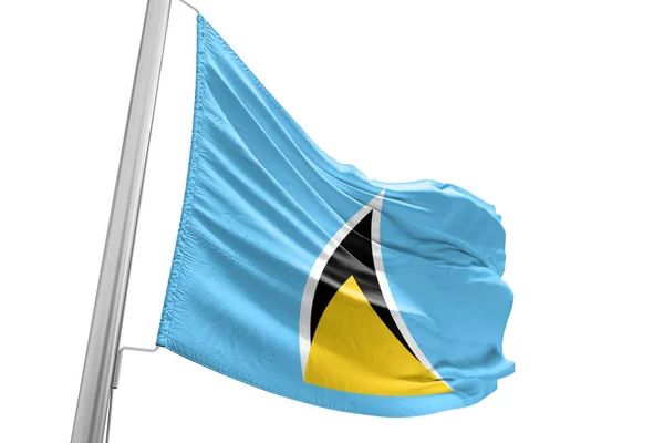 Saint Lucia Narodowa Tkanina Flagowa Machanie Pięknym Białym Tle — Zdjęcie stockowe