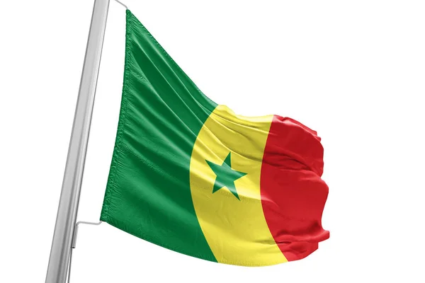 Senegal National Flagga Tyg Viftar Vacker Vit Bakgrund — Stockfoto
