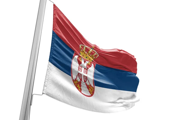 Sérvia Tecido Pano Bandeira Nacional Acenando Fundo Branco Bonito — Fotografia de Stock