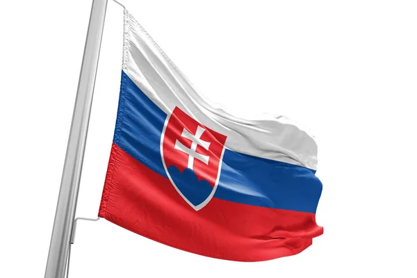 Eslovaquia Bandera Nacional Tela Ondeando Sobre Hermoso Fondo Blanco — Foto de Stock