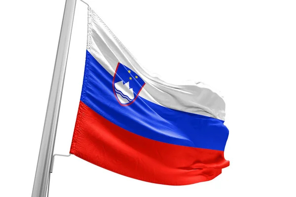 Ткань Национального Флага Словении Размахивающая Красивом Белом Фоне — стоковое фото