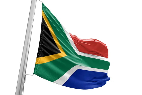 Republika Południowej Afryki Narodowy Sztandar Tkanina Machanie Pięknym Białym Tle — Zdjęcie stockowe