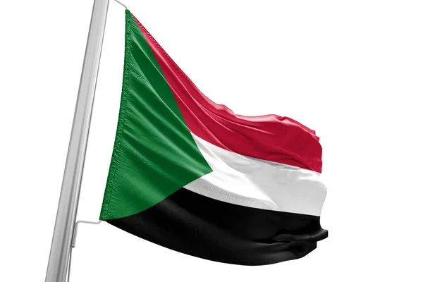Sudão Tecido Pano Bandeira Nacional Acenando Belo Fundo Branco — Fotografia de Stock