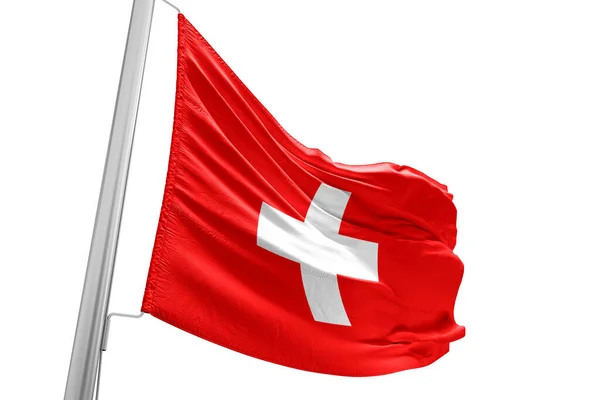 Švýcarsko Národní Vlajkové Tkaniny Vlnění Krásném Bílém Pozadí — Stock fotografie