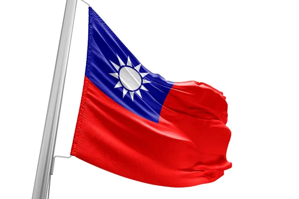 Taiwan Tessuto Bandiera Nazionale Tessuto Sventolando Sul Bellissimo Sfondo Bianco — Foto Stock