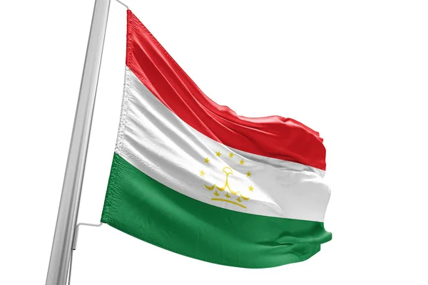 Tádžikistán Národní Vlajka Tkaniny Vlnění Krásném Bílém Pozadí — Stock fotografie