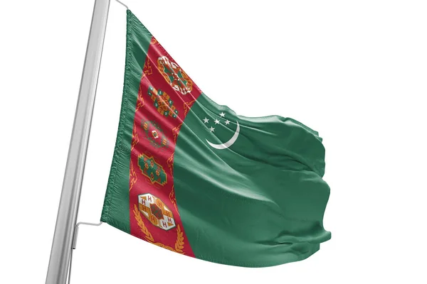 Turkmenistan National Flagga Tyg Viftar Vacker Vit Bakgrund — Stockfoto