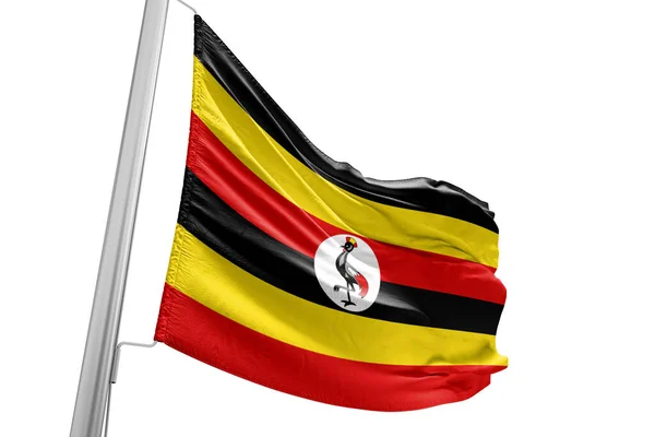 Uganda Bandiera Nazionale Tessuto Sventolando Sul Bellissimo Sfondo Bianco — Foto Stock