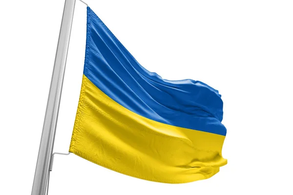 stock image Ukraine national flag cloth fabric waving on beautiful white Background.