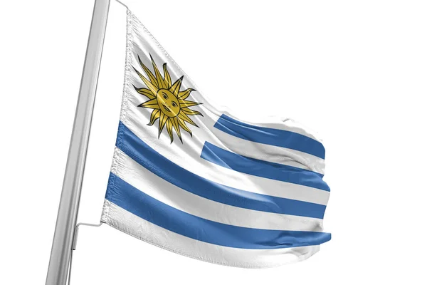 Uruguay Tela Bandera Nacional Ondeando Sobre Hermoso Fondo Blanco — Foto de Stock