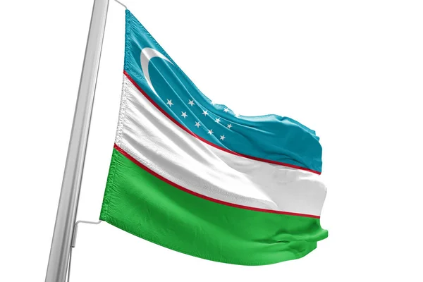 Tela Tela Bandera Nacional Uzbekistán Ondeando Sobre Hermoso Fondo Blanco — Foto de Stock