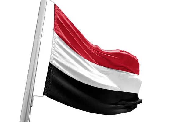 Jemen Nationale Vlag Stof Zwaaien Mooie Witte Achtergrond — Stockfoto