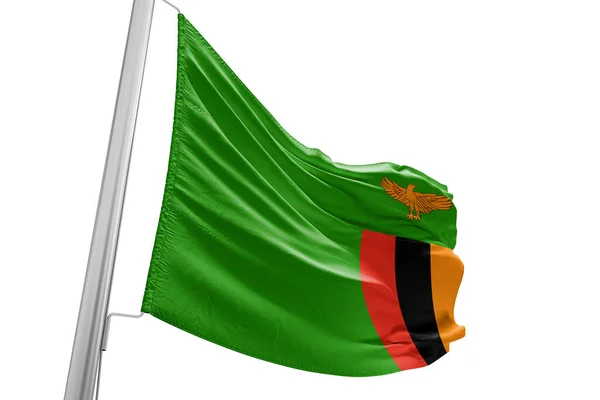 Zambia Narodowy Sztandar Tkanina Machanie Pięknym Białym Tle — Zdjęcie stockowe