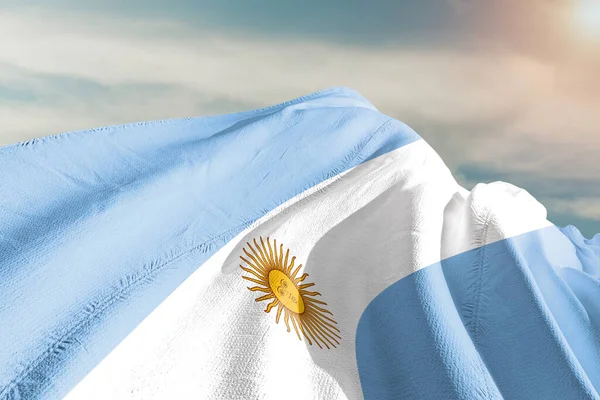 Tecido Pano Bandeira Nacional Argentina Acenando Belo Fundo Céu — Fotografia de Stock