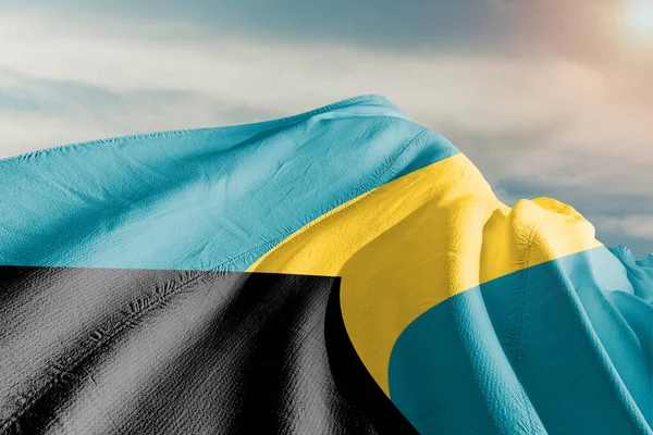 Bahamy Národní Vlajkové Tkaniny Vlnící Krásném Sky Pozadí — Stock fotografie