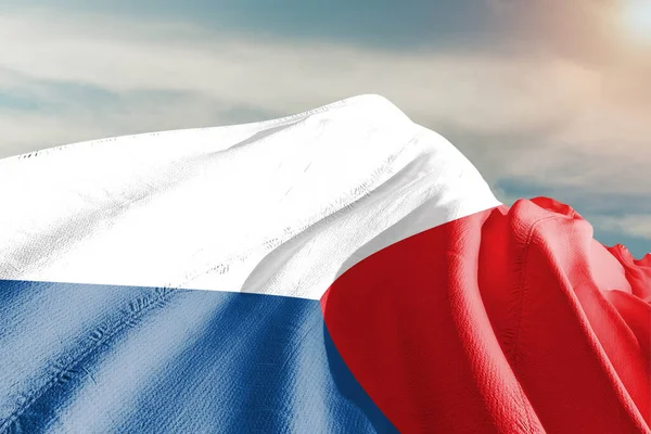 Česká Republika Národní Vlajková Látka Vlnící Krásném Nebi Pozadí — Stock fotografie