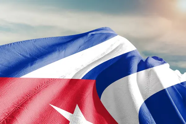 Kuba Národní Vlajkové Tkaniny Vlnění Krásné Obloze Pozadí — Stock fotografie