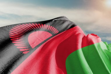 Malawi Ulusal Bayrak Kumaşı Güzel gri arka planda sallanıyor.