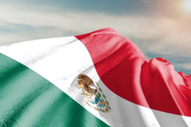 Güzel gri arka planda Meksika bayrağı kumaşı sallanıyor..