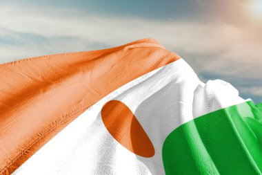 Gri arka planda sallanan Nijer ulusal bayrağı kumaşı.