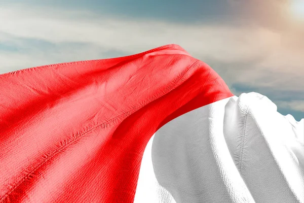 Indonésie Národní Vlajkové Tkaniny Vlnění Krásném Šedém Pozadí — Stock fotografie