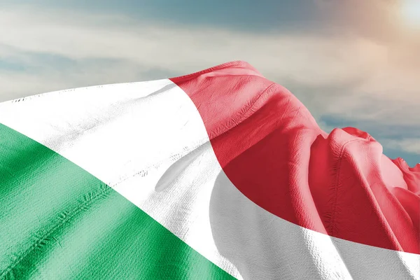 Talya Ulusal Bayrak Kumaşı Güzel Gri Arka Planda Dalgalanıyor — Stok fotoğraf
