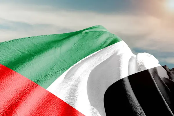 Verenigde Arabische Emiraten Nationale Vlag Doek Zwaaien Mooie Grijze Achtergrond — Stockfoto