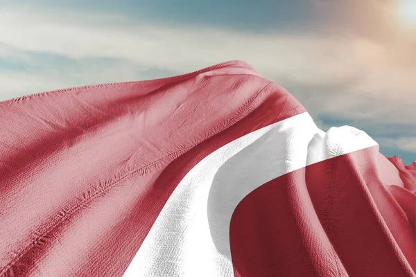 Letonia Tela Bandera Nacional Ondeando Sobre Hermoso Fondo Gris —  Fotos de Stock