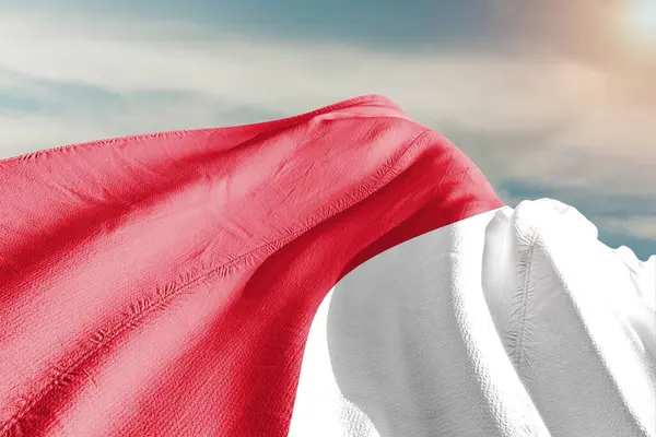 Monako Národní Vlajkové Tkaniny Vlnění Krásném Šedém Pozadí — Stock fotografie