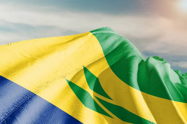 Svatý Vincent Grenadiny Národní Vlajkové Tkaniny Tkaniny Vlnící Krásném Šedém — Stock fotografie