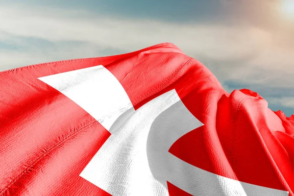 Suiza Bandera Nacional Tela Ondeando Sobre Hermoso Fondo Gris —  Fotos de Stock