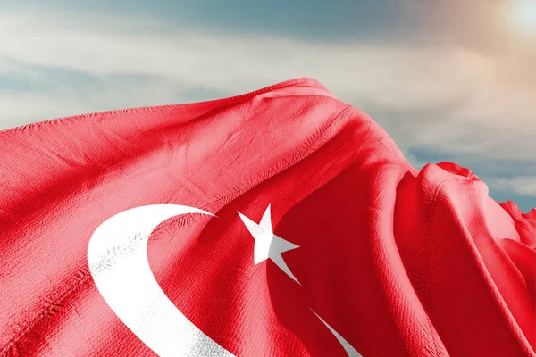 stock image Turkey national flag cloth fabric waving on beautiful white Background.