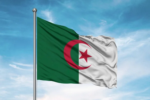 Algeria National Flag Cloth Fabric Waving Beautiful Cloudy Background — Stock Photo, Image
