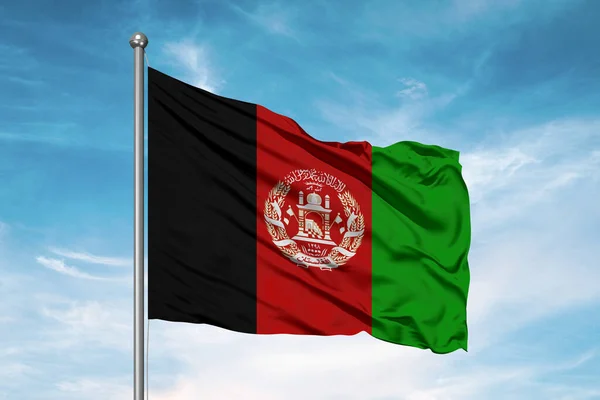 stock image Afghanistan national flag cloth fabric waving on beautiful cloudy Background.