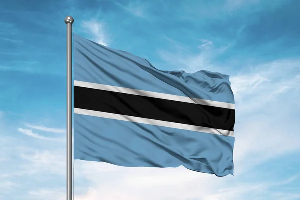 Botswana Tecido Pano Bandeira Nacional Acenando Sobre Belo Fundo Nublado — Fotografia de Stock