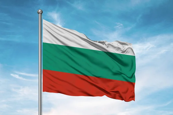 Bulharsko Národní Vlajkové Tkaniny Vlnění Krásném Zakaleném Pozadí — Stock fotografie