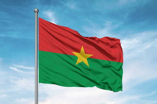 Burkina Faso Tela Bandera Nacional Ondeando Sobre Hermoso Fondo Nublado —  Fotos de Stock