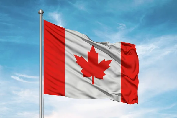 Canada Nationale Vlag Stof Zwaaien Mooie Bewolkte Achtergrond — Stockfoto