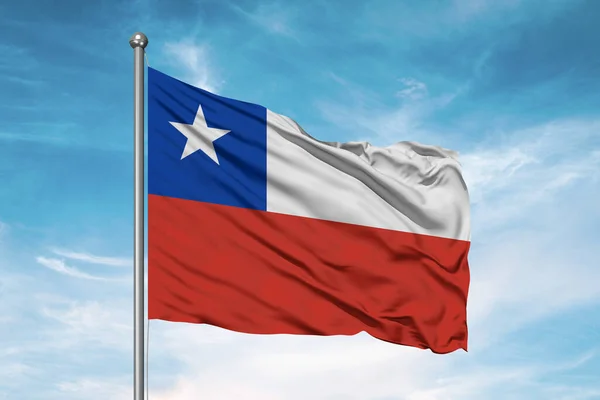 stock image Chile national flag cloth fabric waving on beautiful cloudy Background.