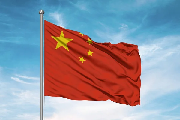 stock image China national flag cloth fabric waving on beautiful cloudy Background.