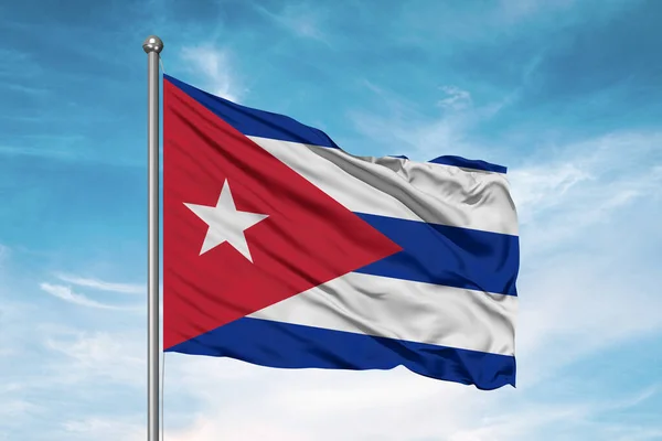 Kuba Narodowa Szmata Tkanina Flaga Machanie Pięknym Tle Zachmurzone — Zdjęcie stockowe