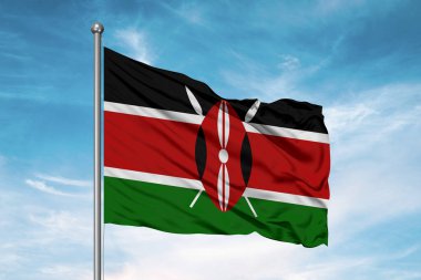 Kenya ulusal bayrak kumaşı güzel bulutlu arka planda dalgalanıyor.