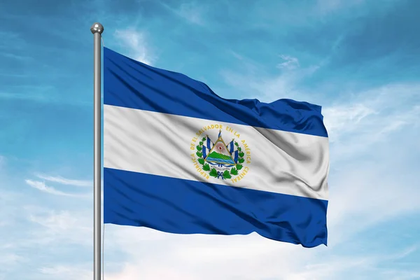 Σαλβαδόρ Εθνική Σημαία Ύφασμα Κυματίζει Όμορφο Θολό Φόντο — Φωτογραφία Αρχείου