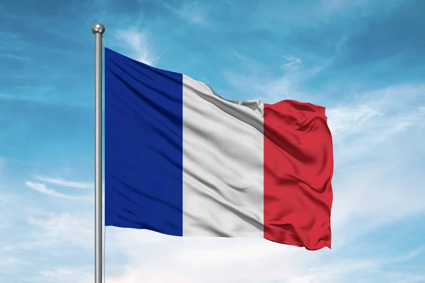 Francie Národní Vlajkové Tkaniny Vlnění Krásném Zakaleném Pozadí — Stock fotografie