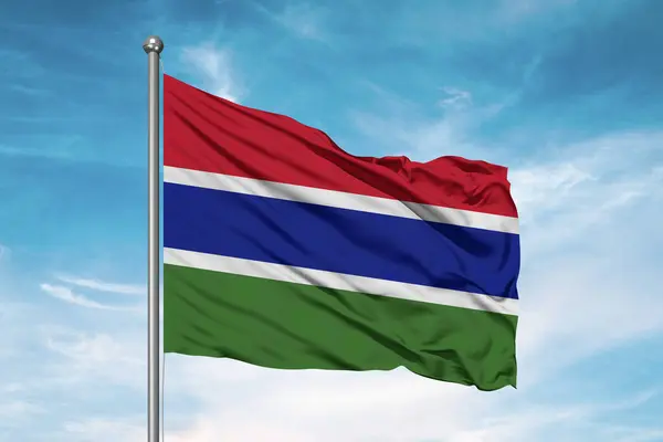 Gambia National Flag Cloth Fabric Waving Beautiful Cloudy Background — Stock Photo, Image