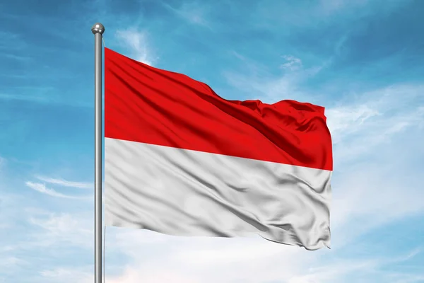 Indonezja Narodowa Tkanina Flaga Machanie Piękne Zachmurzone Tło — Zdjęcie stockowe