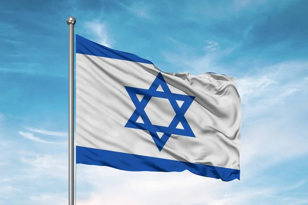 Israel National Flag Cloth Fabric Waving Beautiful Cloudy Background — Stock Photo, Image