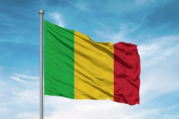 stock image Mali national flag cloth fabric waving on beautiful cloudy Background.
