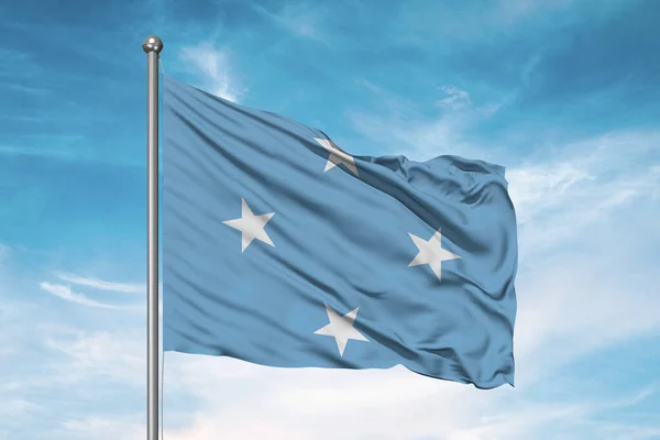 Micronesia Estados Federados Micronesia Tela Bandera Nacional Ondeando Sobre Hermoso — Foto de Stock
