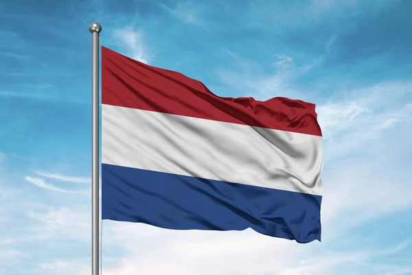 Netherlands National Flag Cloth Fabric Waving Beautiful Cloudy Background — Stock Photo, Image